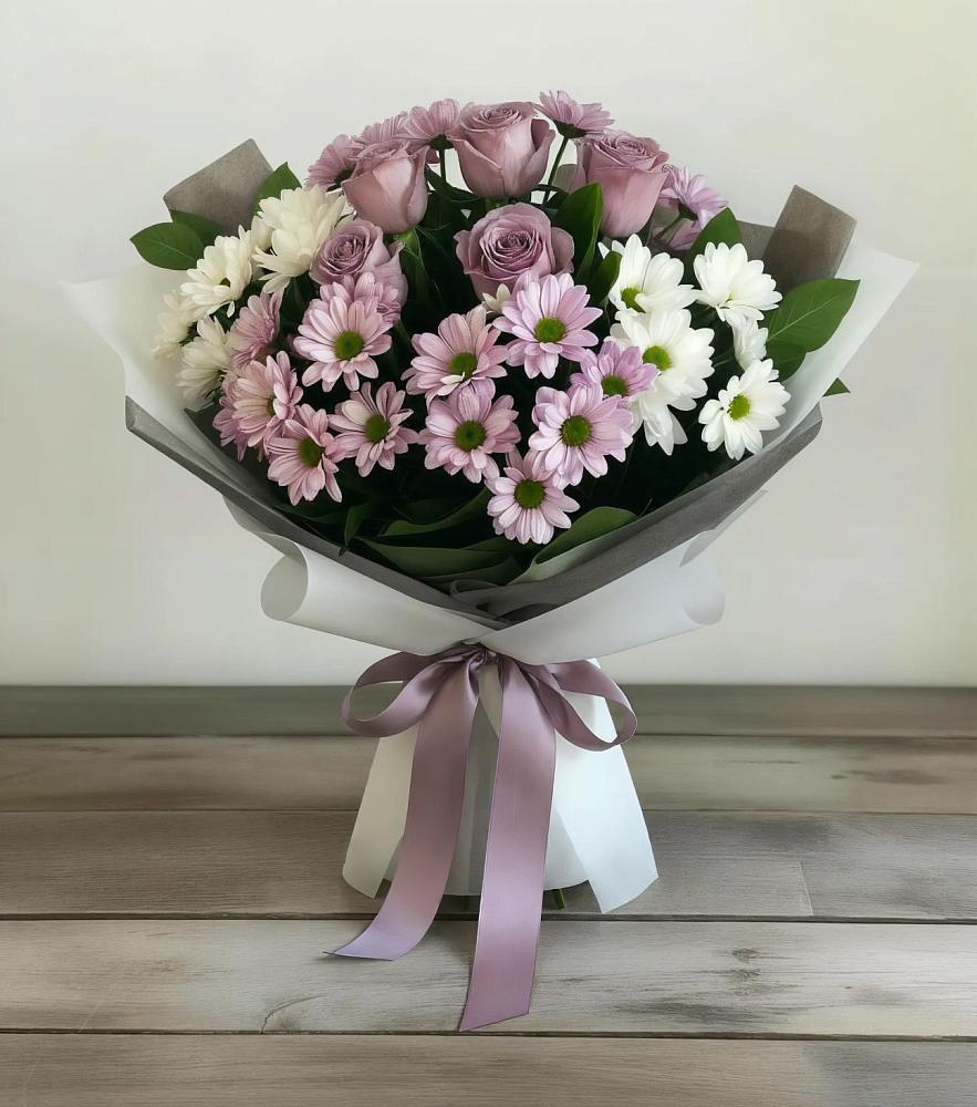 Букет цветов из: Хризантемы и Розы в Веселом