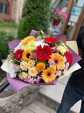 Букет цветов из:  Герберы, Ромашки, Хризантемы, Розы и Подсолнухи #REPLACE_PRED# Веселом