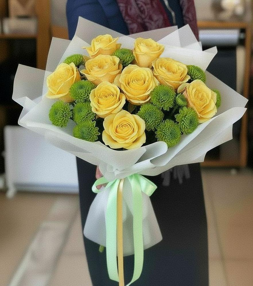 Букет цветов из: Хризантемы и Розы в Веселом