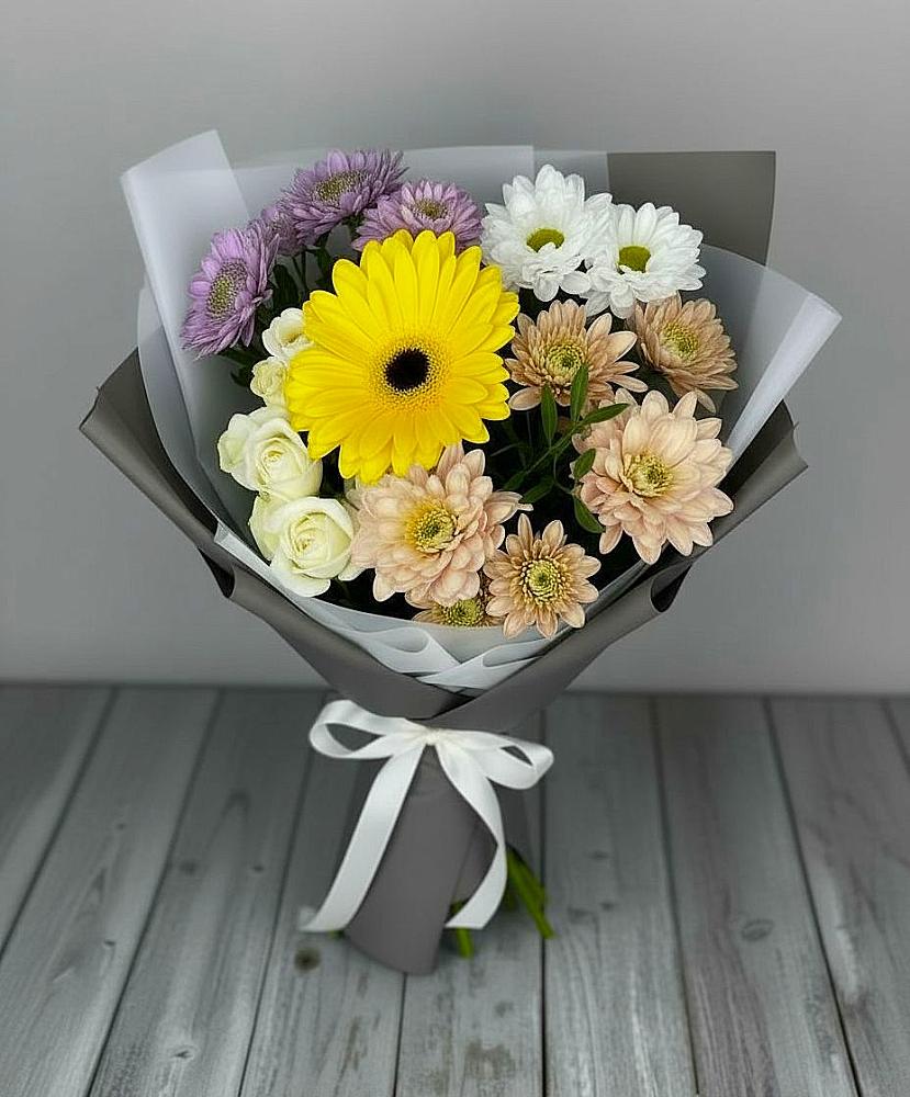 Букет цветов из: Розы, Герберы и Хризантемы в Веселом