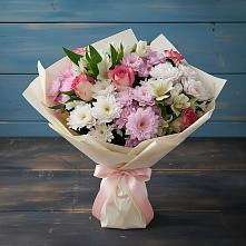 Букет цветов из:  Хризантемы, Альстромерии и Розы в Веселом