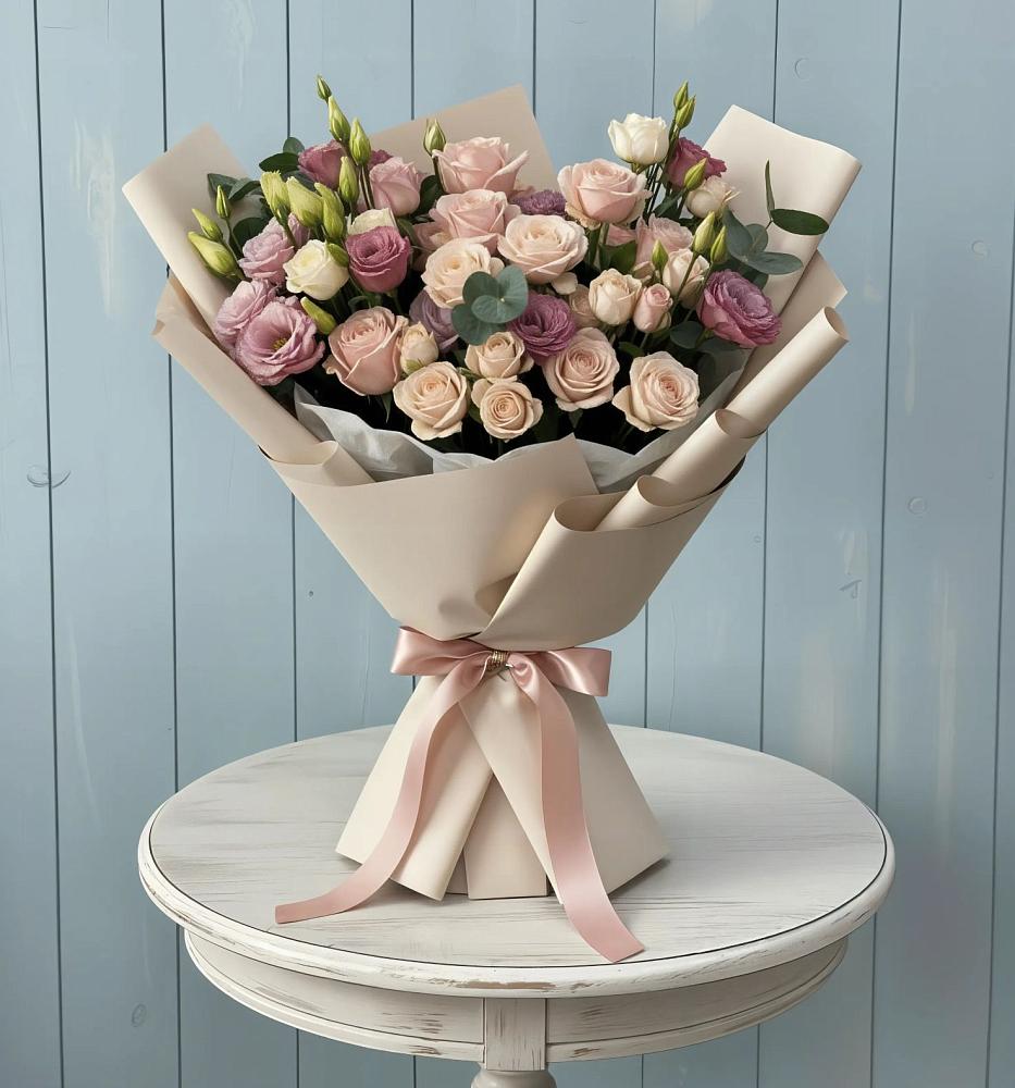 Букет цветов из: Розы и Лизиантусы в Веселом