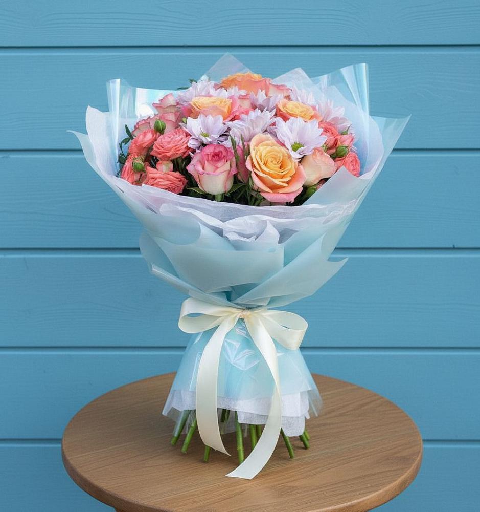 Букет цветов из: Хризантемы и Розы в Веселом