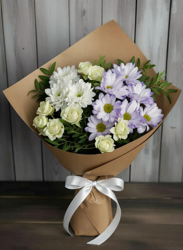 Букет цветов из: Хризантемы и Розы в Веселом