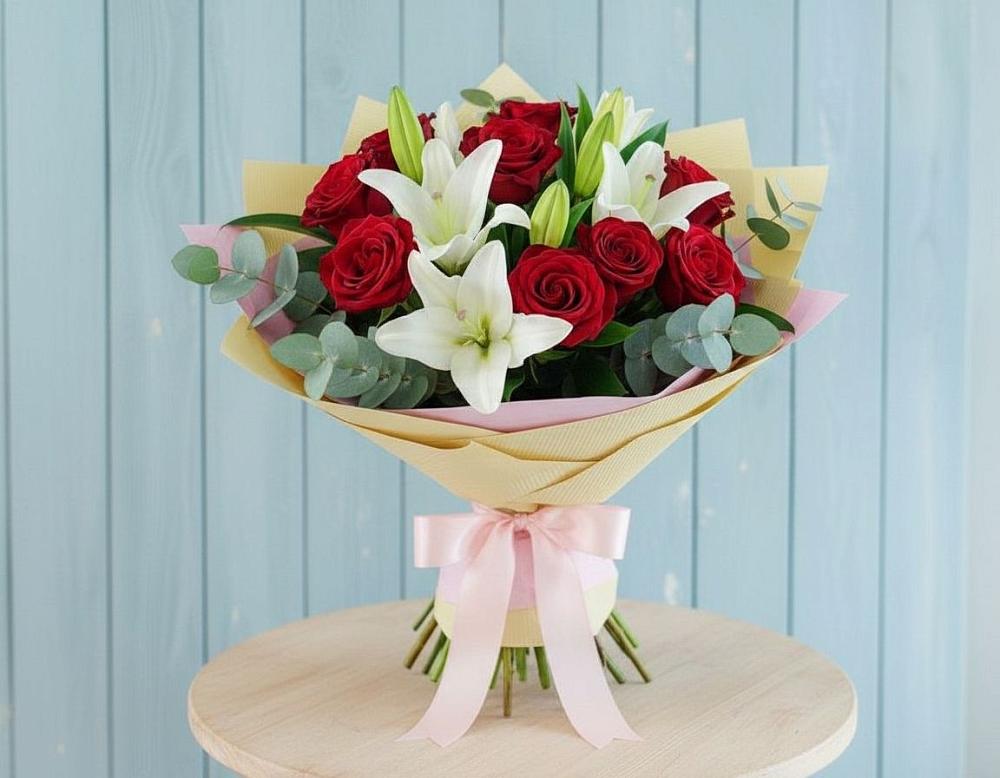 Букет цветов из: Лилии и Розы в Веселом